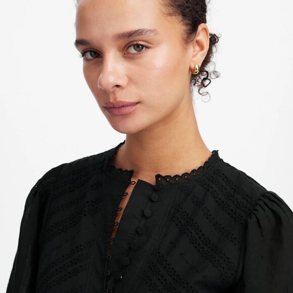 Madewell Eyelet Flutter Sleeve Mini Dress in Cotton in Jet Black - Picture 3 of 5